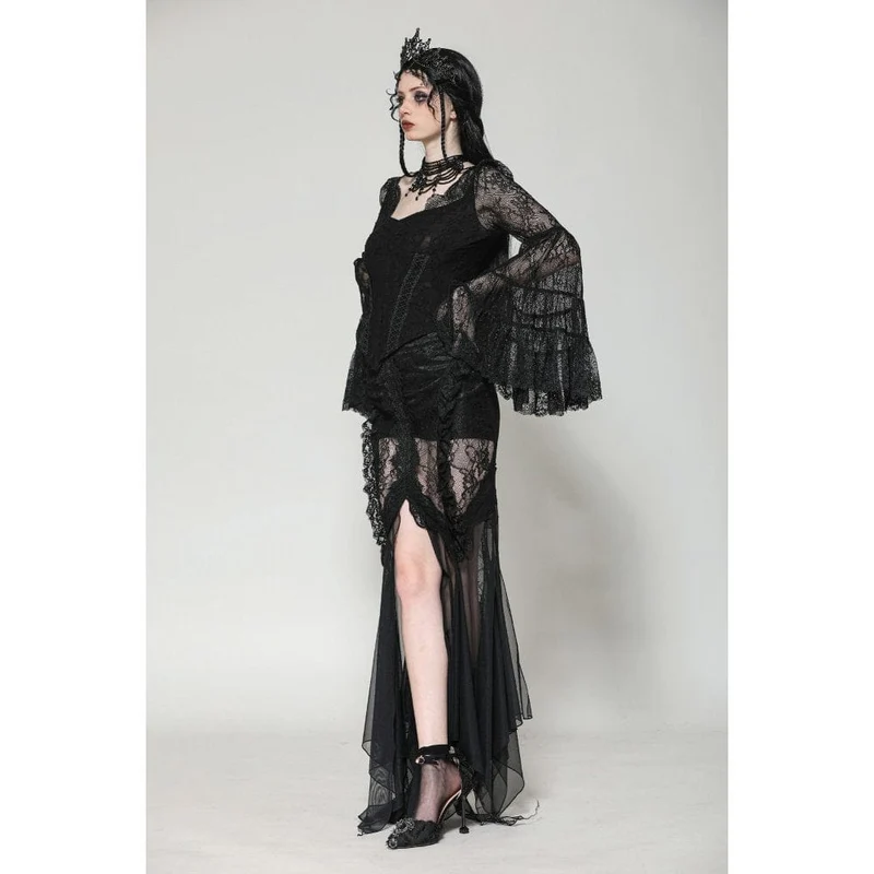 Gothic-Spitzenhemd mit tiefem, ausgestelltem Ärmel für Damen