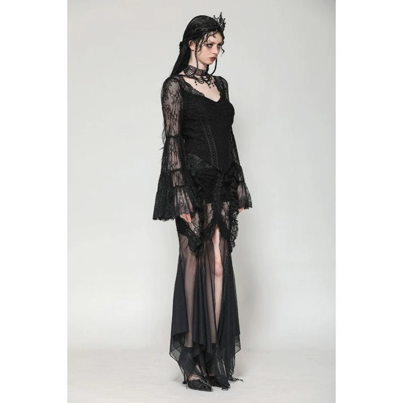 Gothic-Spitzenhemd mit tiefem, ausgestelltem Ärmel für Damen
