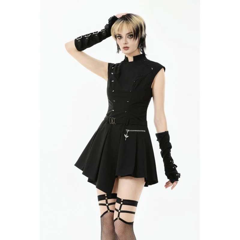 Asymmetrisches Plisseekleid mit Punk-Nieten für Damen