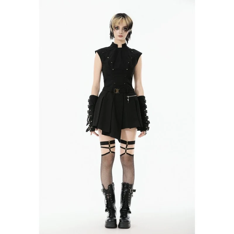 Asymmetrisches Plisseekleid mit Punk-Nieten für Damen
