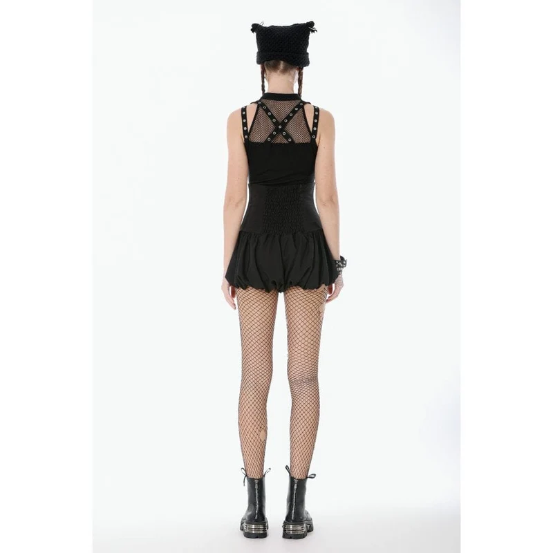 Punk-Tanktop für Damen mit Mesh-Einsätzen, Ösenriemen und Cut-outs