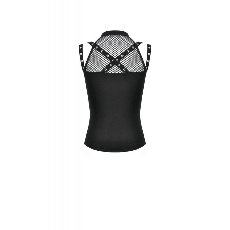 Punk-Tanktop für Damen mit Mesh-Einsätzen, Ösenriemen und Cut-outs