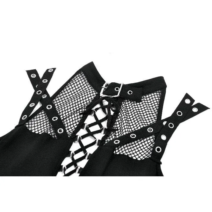 Punk-Tanktop für Damen mit Mesh-Einsätzen, Ösenriemen und Cut-outs