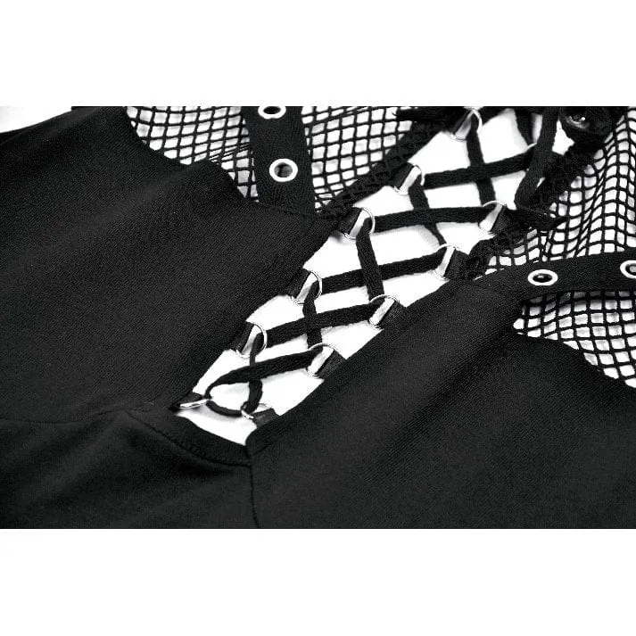 Punk-Tanktop für Damen mit Mesh-Einsätzen, Ösenriemen und Cut-outs