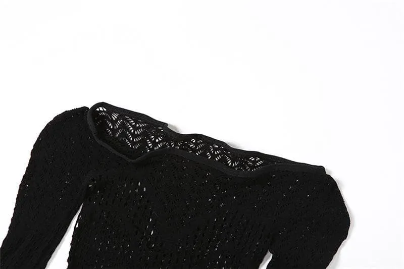 Fishnet long sleeve hollow out see through jumpsuit - Final Sale