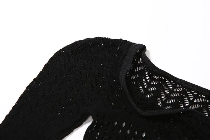 Fishnet long sleeve hollow out see through jumpsuit - Final Sale