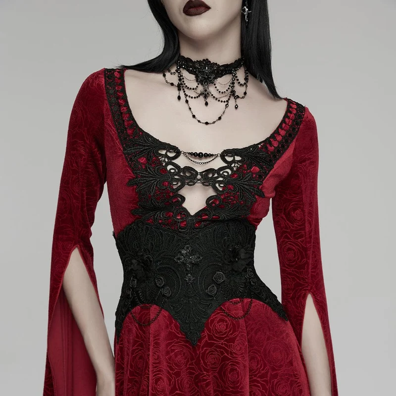 Gothic-Unterbrustkorsett für Damen mit Kreuz, Blumenmuster und Kette
