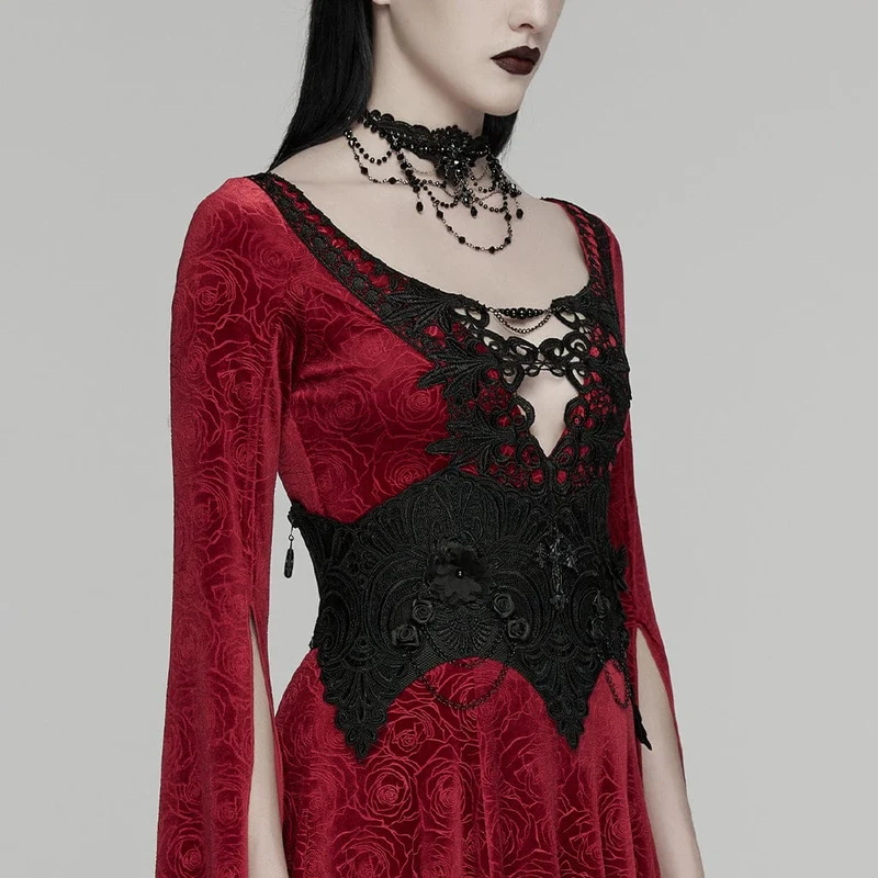 Gothic-Unterbrustkorsett für Damen mit Kreuz, Blumenmuster und Kette