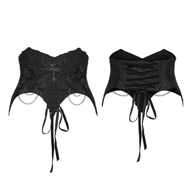Gothic-Unterbrustkorsett für Damen mit Kreuz, Blumenmuster und Kette
