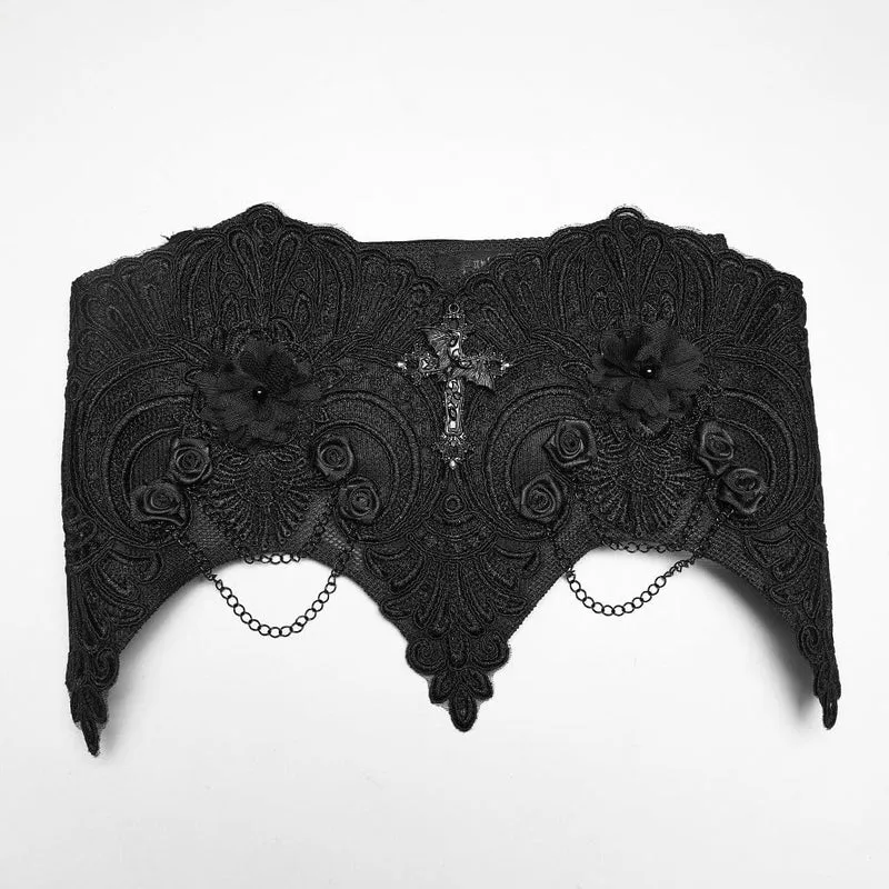 Gothic-Unterbrustkorsett für Damen mit Kreuz, Blumenmuster und Kette