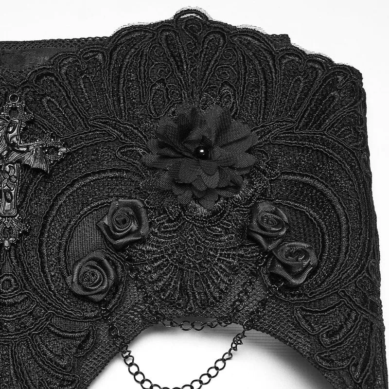 Gothic-Unterbrustkorsett für Damen mit Kreuz, Blumenmuster und Kette
