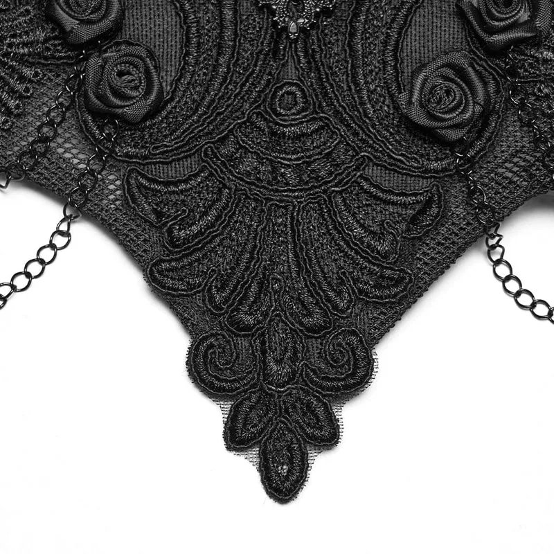 Gothic-Unterbrustkorsett für Damen mit Kreuz, Blumenmuster und Kette