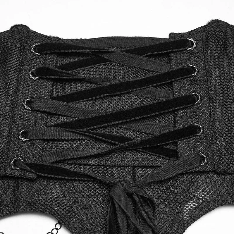Gothic-Unterbrustkorsett für Damen mit Kreuz, Blumenmuster und Kette