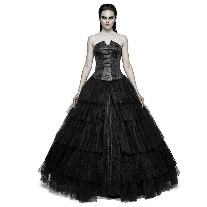 Gothic-Partyrock für Damen, elastischer hochtaillierter Rock mit Blumenmuster und Netzmuster, Tellerrock