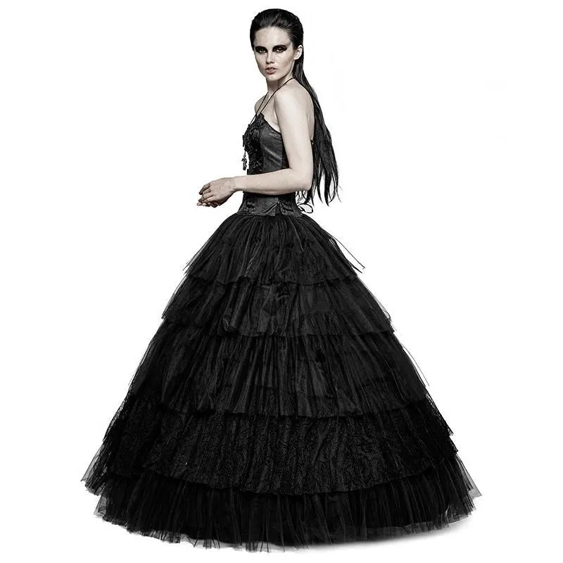 Gothic-Partyrock für Damen, elastischer hochtaillierter Rock mit Blumenmuster und Netzmuster, Tellerrock