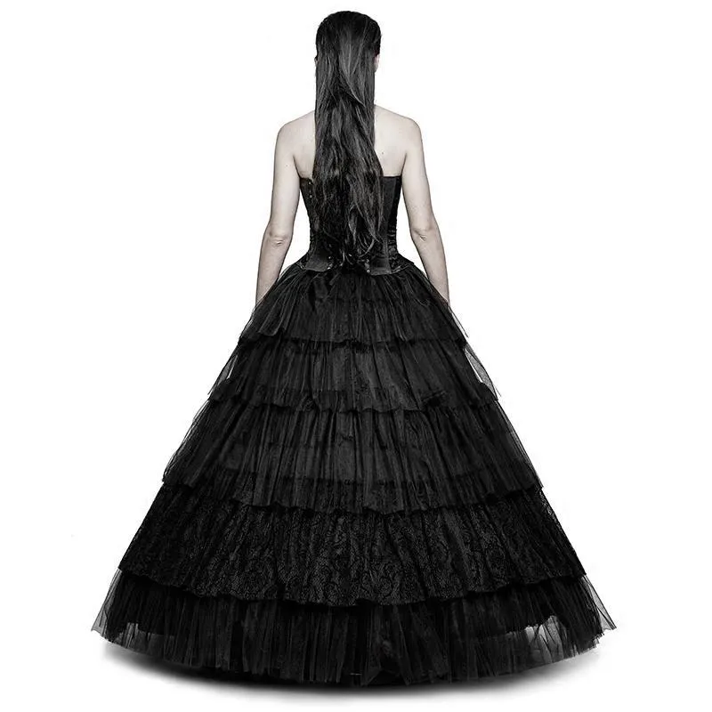 Gothic-Partyrock für Damen, elastischer hochtaillierter Rock mit Blumenmuster und Netzmuster, Tellerrock