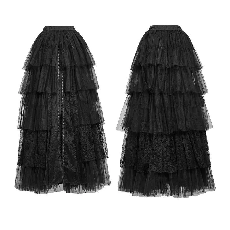 Gothic-Partyrock für Damen, elastischer hochtaillierter Rock mit Blumenmuster und Netzmuster, Tellerrock