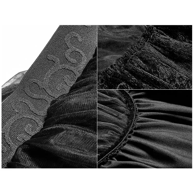 Gothic-Partyrock für Damen, elastischer hochtaillierter Rock mit Blumenmuster und Netzmuster, Tellerrock