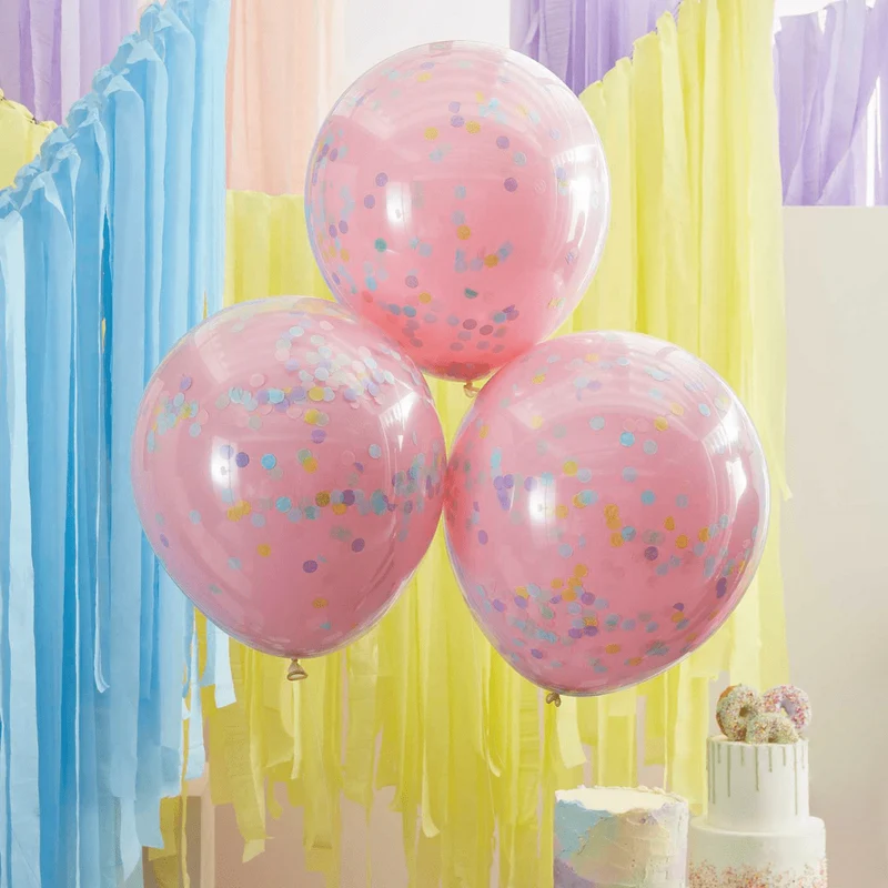 XXL Doppellagiger Konfetti-Ballon Ø 45 Rosa 3 Stk.