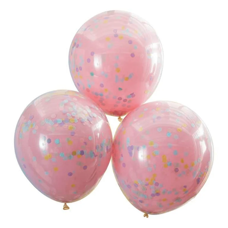 XXL Doppellagiger Konfetti-Ballon Ø 45 Rosa 3 Stk.