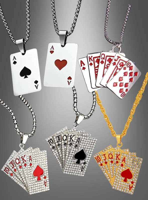 Casino Spielkarten Halskette silber oder gold