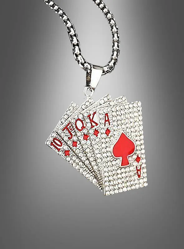 Casino Spielkarten Halskette silber oder gold