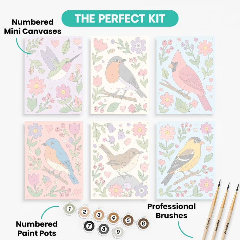 Garden Birds & Blooms Collection - Mini Paint by Numbers Set