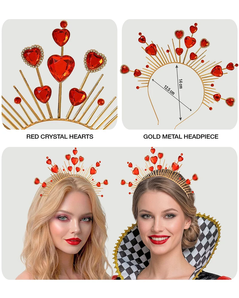 Diadem mit Herzen Gold-Rot