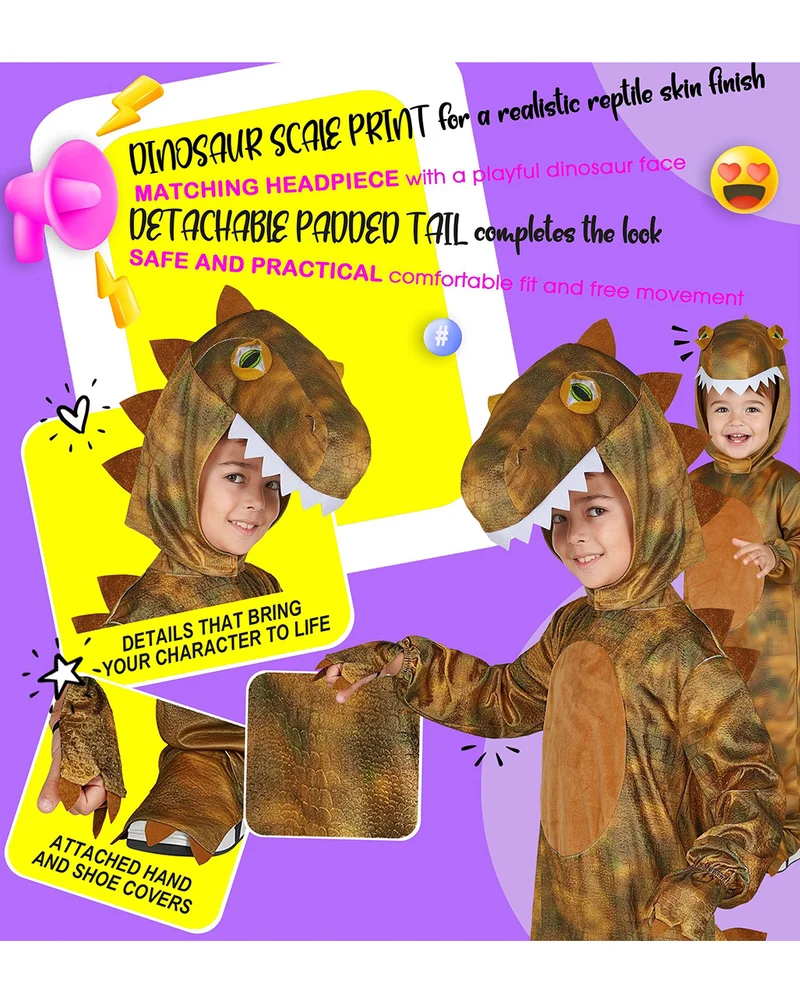 T-Rex Jumpsuit Kinder Kostüm mit Mütze