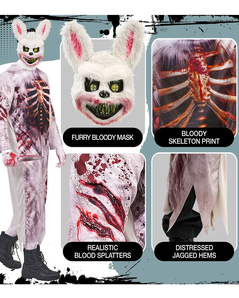 Zombie Hase Herren Kostüm-Jumpsuit mit Maske