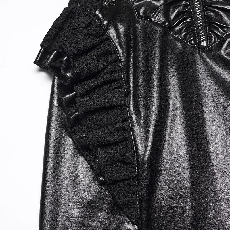 Punk-Kleid für Damen mit Kettengeflecht, Rüschenbesatz, langen Ärmeln und figurbetonter Passform