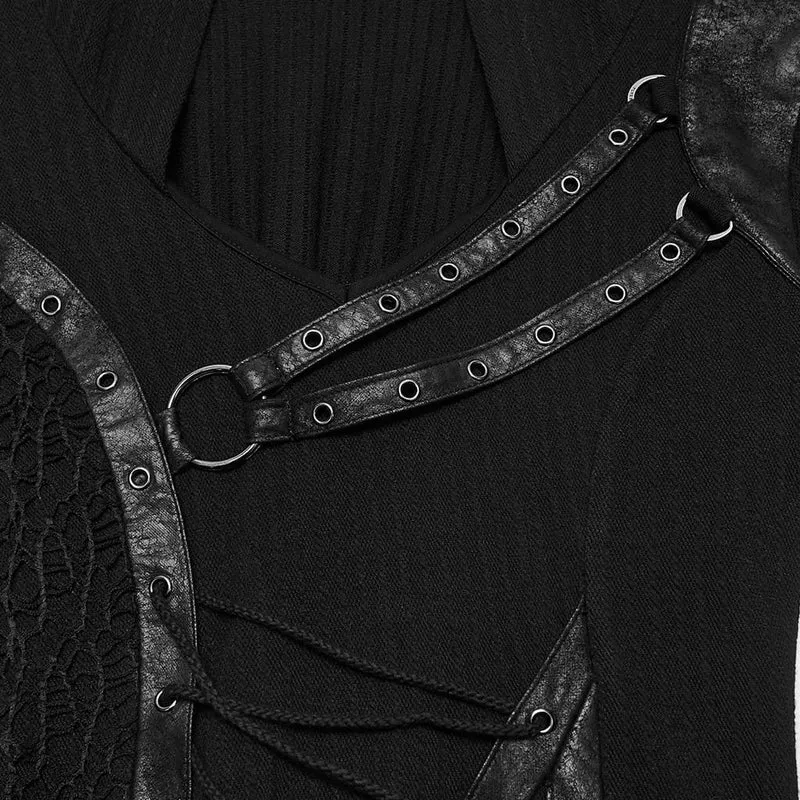 Punk-Kleid für Damen mit Kapuze, Schnürung, asymmetrischem Saum und langen Ärmeln