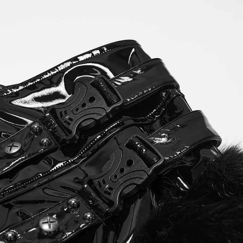 Punk-Minirock für Damen mit Nietenriemen und Kunstpelzbesatz