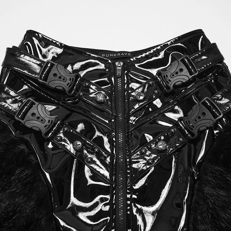 Punk-Minirock für Damen mit Nietenriemen und Kunstpelzbesatz