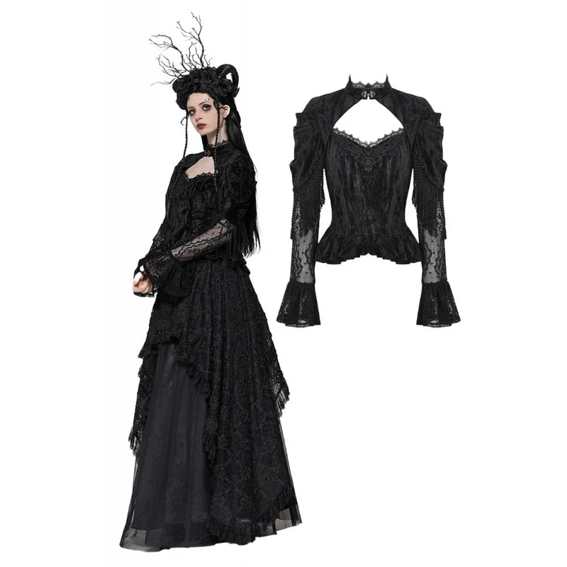 Gothic-Langarmshirt mit Cut-out-Spitze für Damen