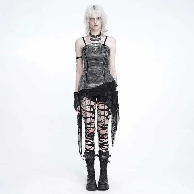 Punkiges asymmetrisches Tanktop für Damen mit Nieten und Ketten