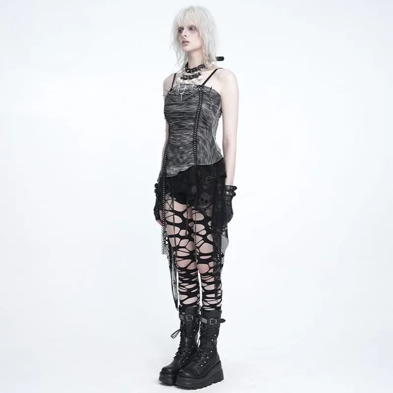 Punkiges asymmetrisches Tanktop für Damen mit Nieten und Ketten