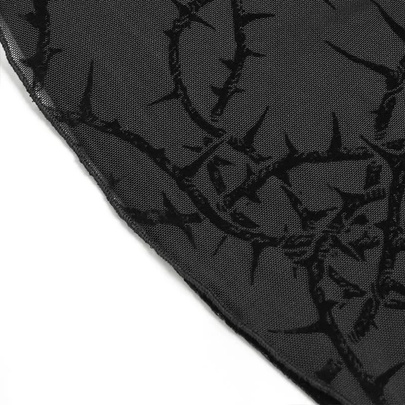Gothic-Schnürtop mit Dornenranken-Motiv für Damen, schulterfrei, aus Mesh