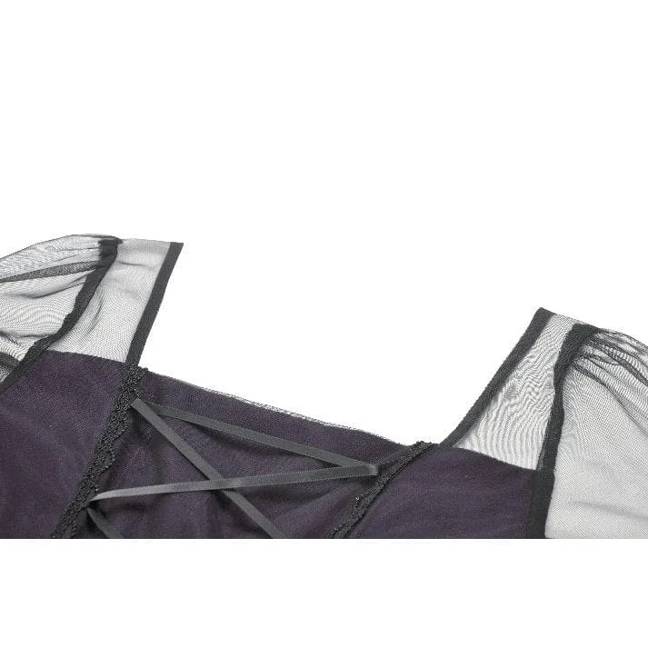 Gothic-Maxikleid für Damen, violett, mit eckigem Kragen und ausgestellten Ärmeln, Hochzeitskleid