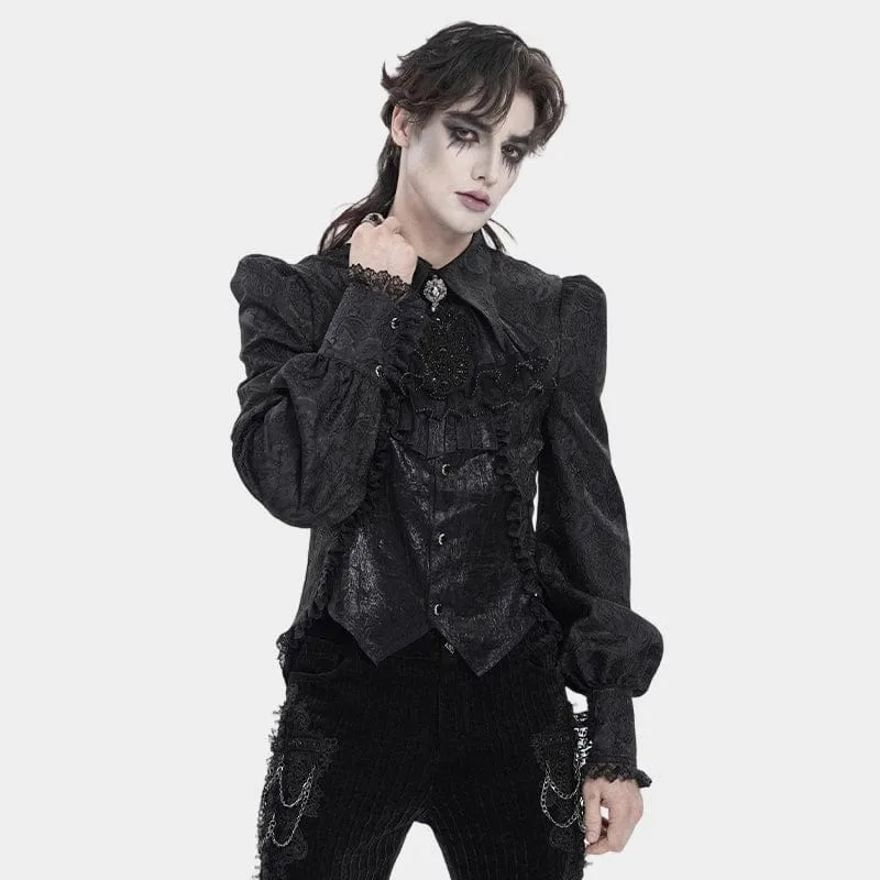 Schwarzes Gothic-Jacquard-Hemd für Herren mit Schwalbenschwanzmuster und Krawatte