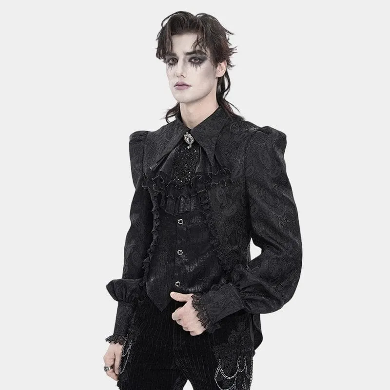 Schwarzes Gothic-Jacquard-Hemd für Herren mit Schwalbenschwanzmuster und Krawatte