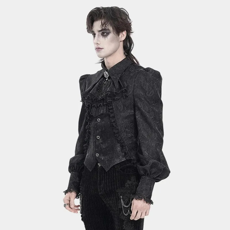 Schwarzes Gothic-Jacquard-Hemd für Herren mit Schwalbenschwanzmuster und Krawatte