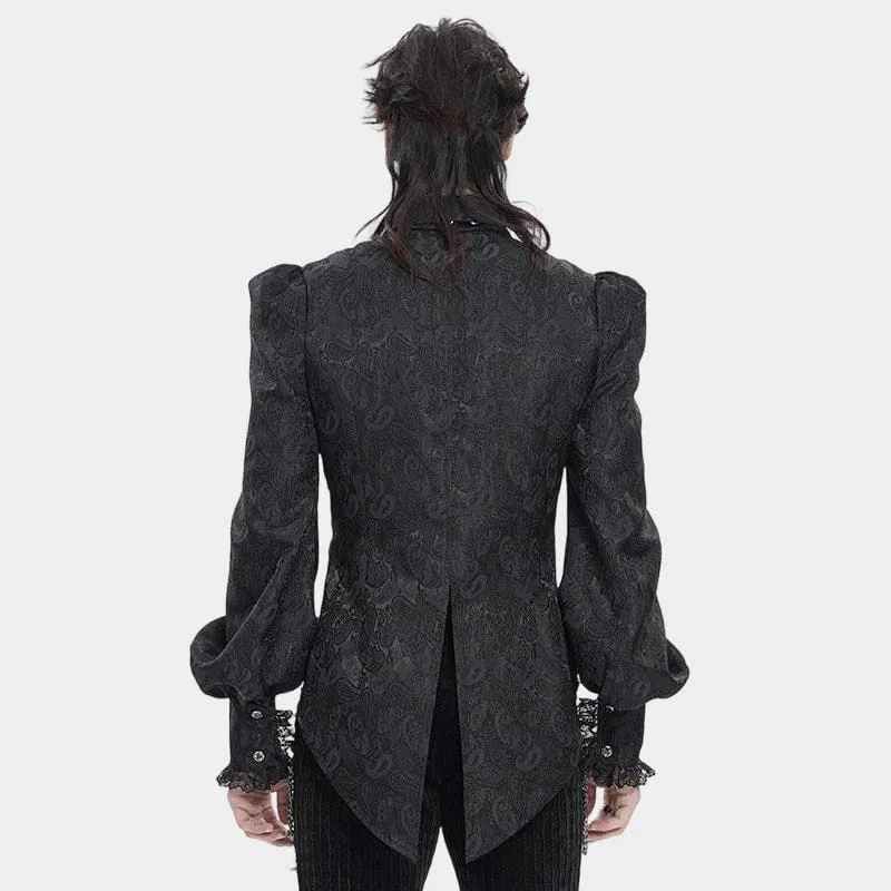 Schwarzes Gothic-Jacquard-Hemd für Herren mit Schwalbenschwanzmuster und Krawatte