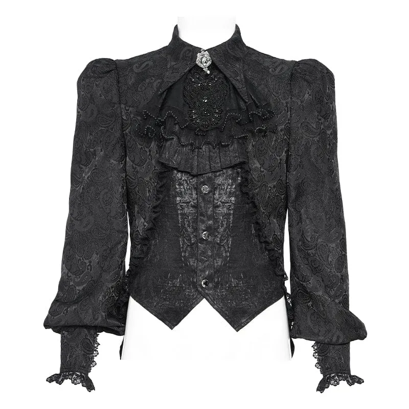 Schwarzes Gothic-Jacquard-Hemd für Herren mit Schwalbenschwanzmuster und Krawatte