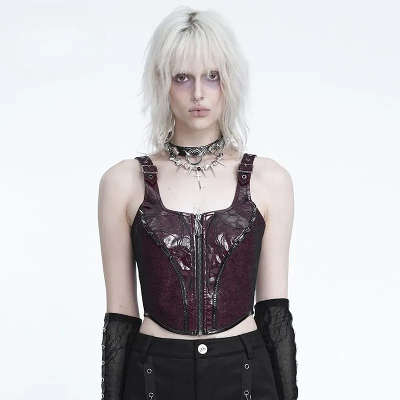 Punk-Bustier für Damen mit Reißverschluss vorne und verstellbaren Trägern