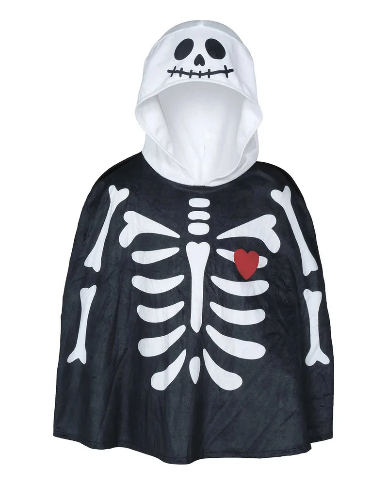 Skelett Kostüm Poncho mit Kapuze für Kleinkinder