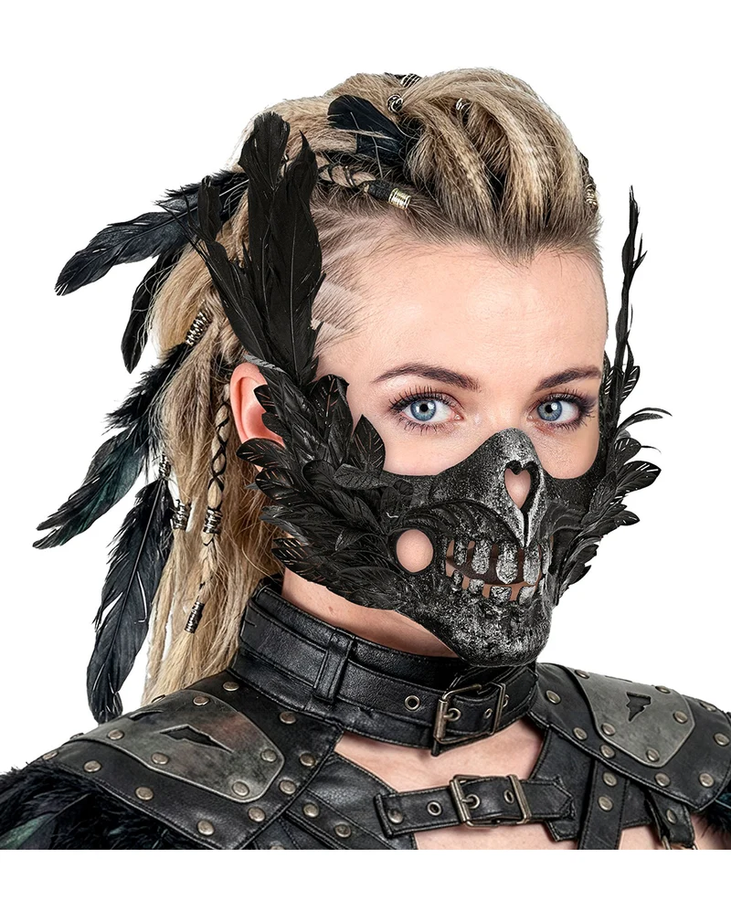 Maske Skelettmund mit Federn