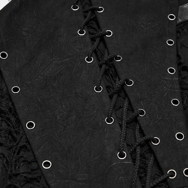Punk-Maxirock für Damen, asymmetrisch, mit Ösen und Schnürung im Used-Look