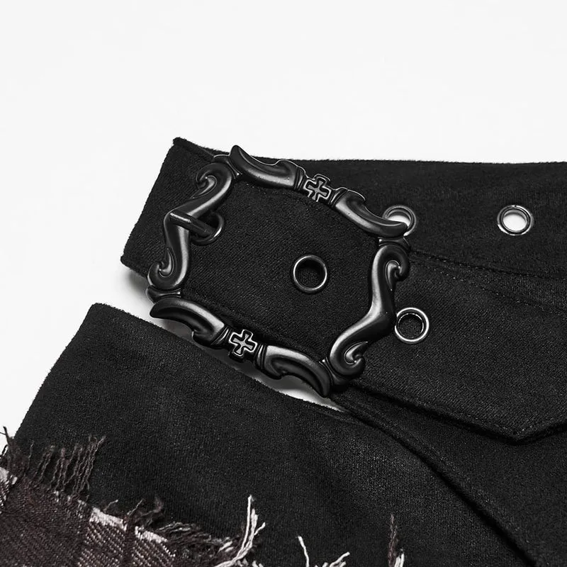 Punk-Rock für Damen mit Nieten, Schnallenriemen und Karomuster, Falten
