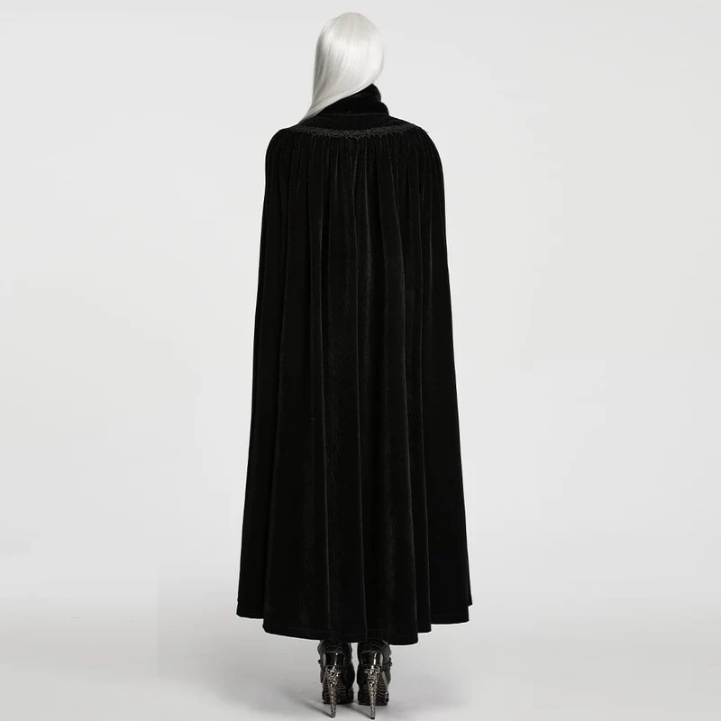 Gothic-Vintage-Samtmantel für Damen mit Stickereien, Kunstpelzbesatz